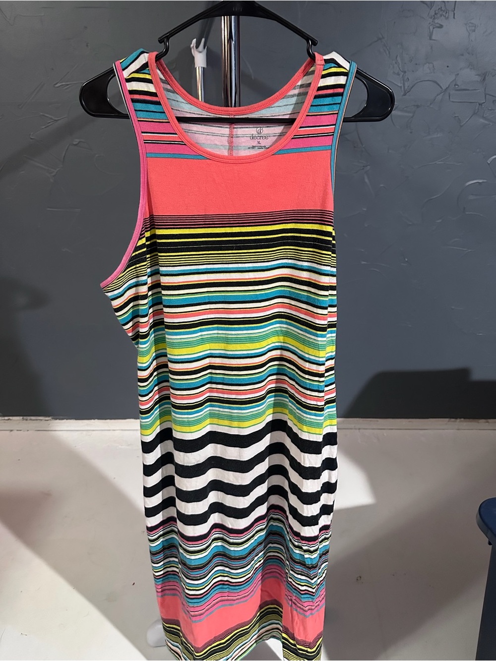 Decree Coral & Multicolor Striped Sleeveless Maxi Dress